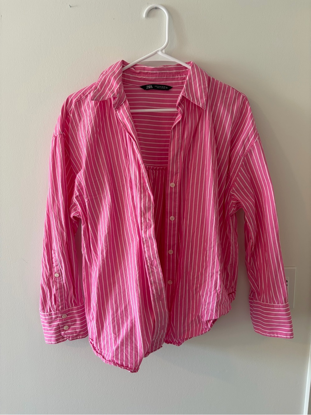Zara Pink & White Striped Button-Up Shirt